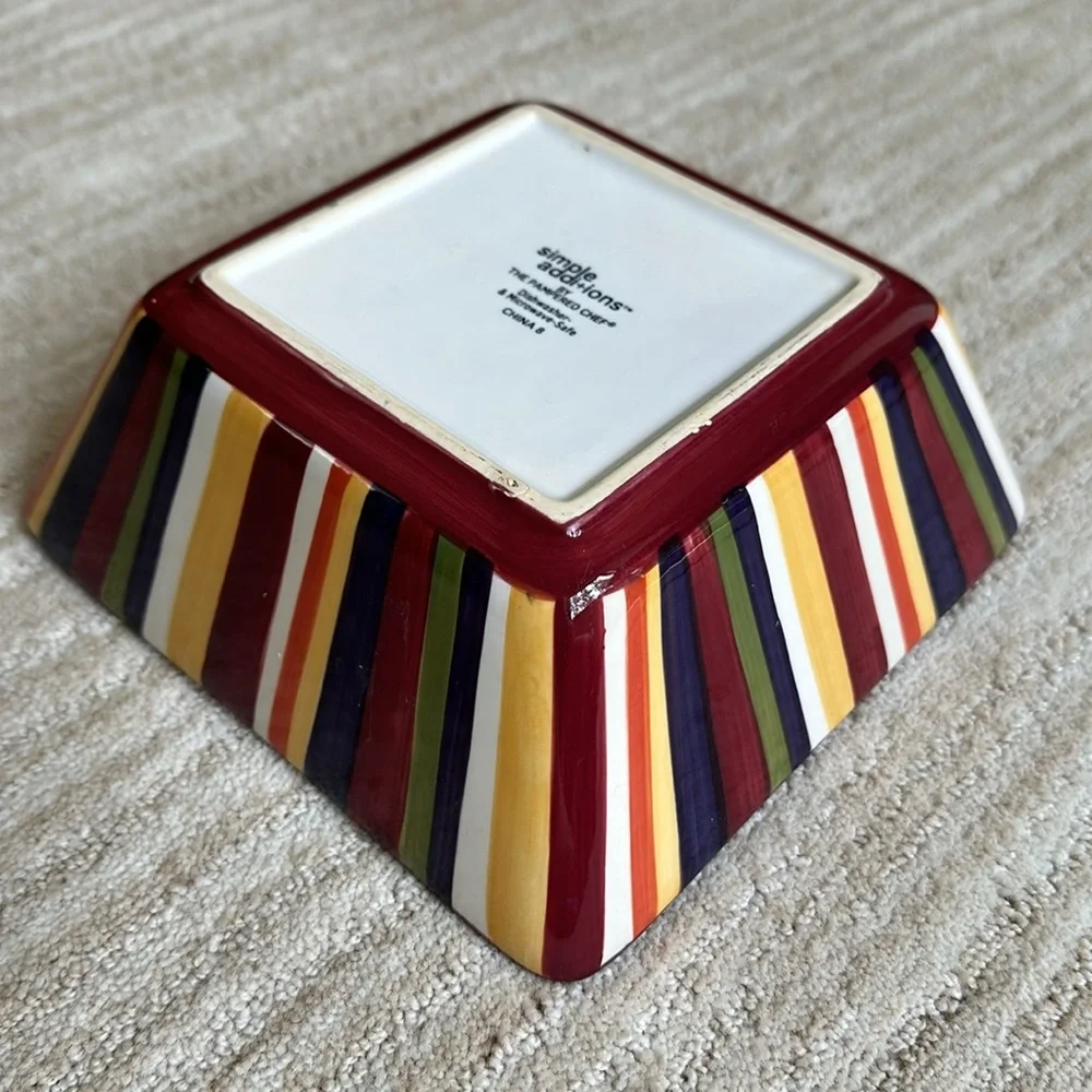 Pampered Chef Simple Additions Square Serving Bowl Stripes 7 1/4” x 3”